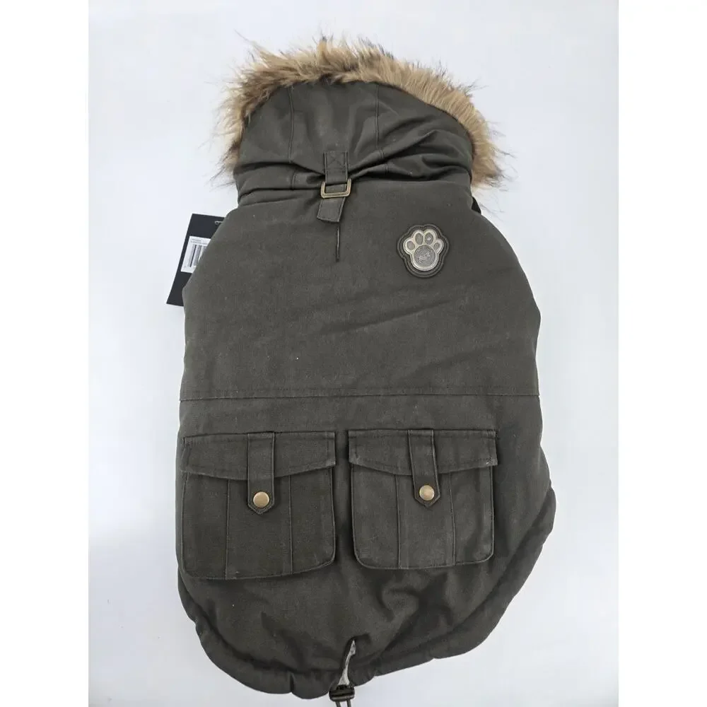Canada Pooch Faux Fur Trim Sherpa Alaska Parka Army Green Dog Jacket Sz 16 NEW